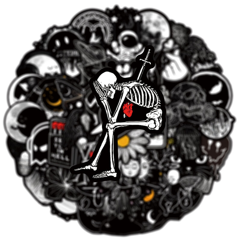 Gothic Graffiti adesivos para DIY, preto e branco, decalques do crânio, motocicleta, laptop, telefone, capacete, carro, papelaria, bicicleta, legal, brinquedos, 50pcs