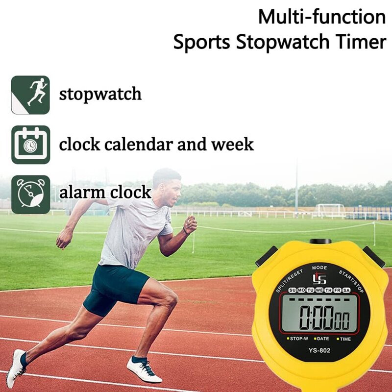 Cronometro sportivo Timer Lap Split cronometro digitale con sveglia calendario, cronometro antiurto