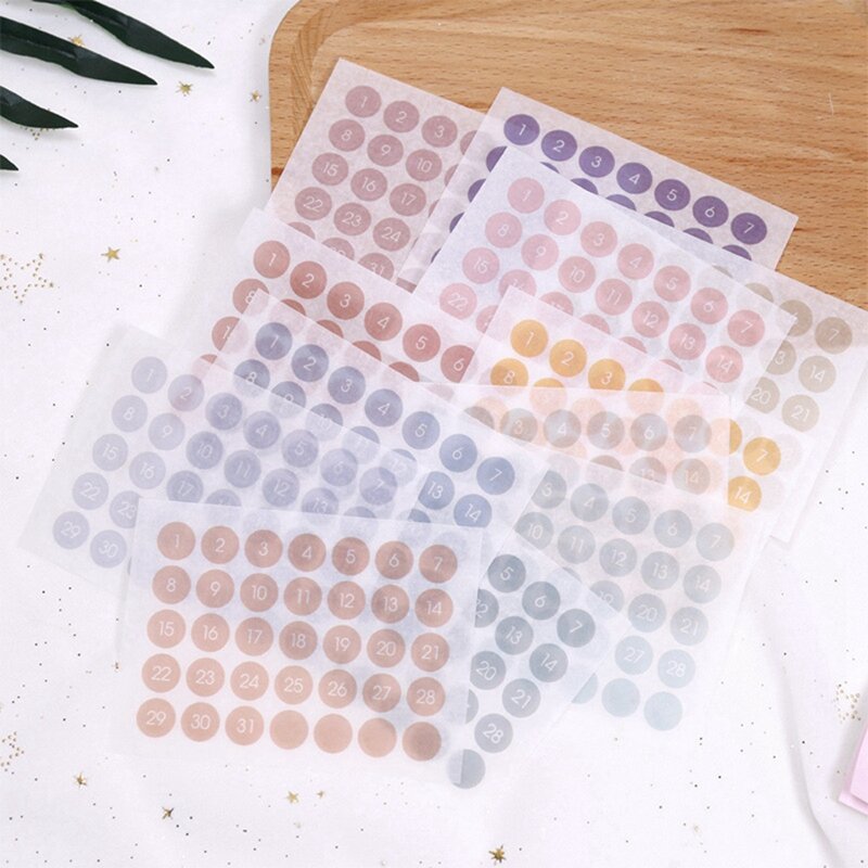 12PCS Colorful Round Number Date Sticker Journal Notebook Label Stickers Stationery Envelope Sealing Tags