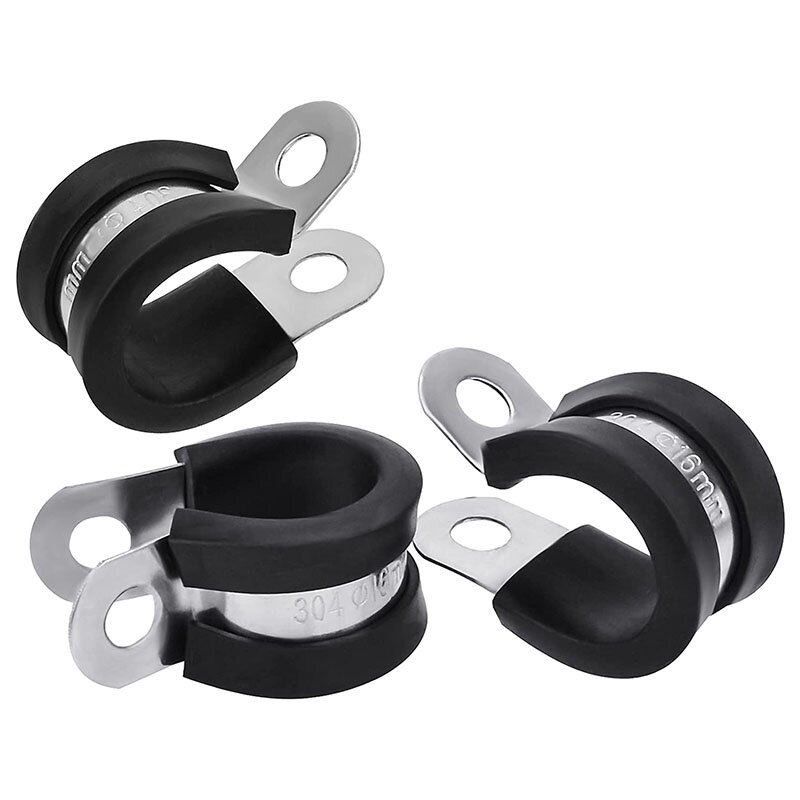 New 22 Pcs 3/8 Inch/10Mm Stainless Steel Cable Clamp, Rubber Cushioned Insulated Clamp, Metal Clamp, Tube Holder