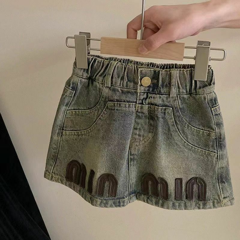 Комплект из двух предметов для девочек, футболка с коротким рукавом и джинсовая юбка в западном стиле