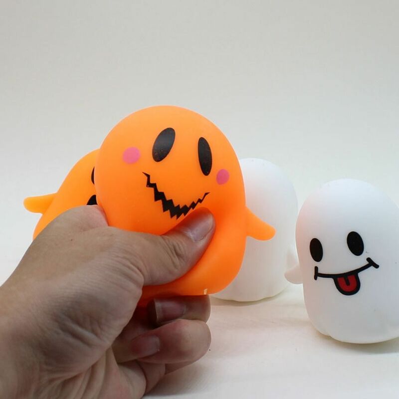 Mainan cubit Fidget labu Halloween bersinar mainan Fidget spinner hantu naik lambat bola cubit hantu bersinar