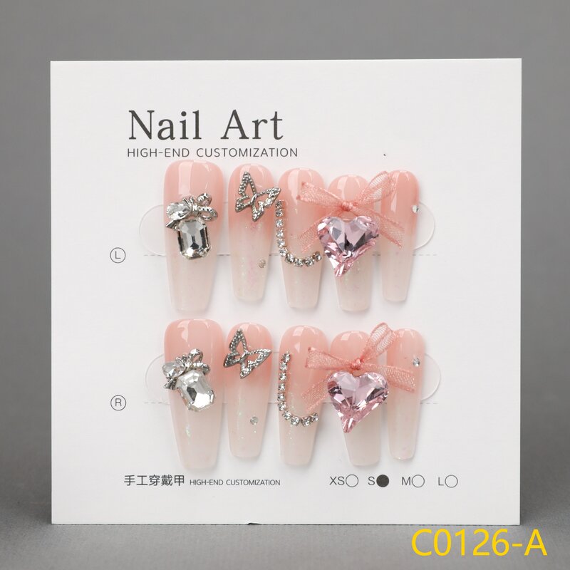 Large Size High grade and elegant appearance, white handmade wearing armor, snowflake nail art finished product detachable nail