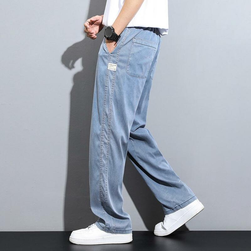 Side Pocket Men Bottoms Japanese Style Wide Leg Men's Sweatpants with Side Pockets Drawstring Waist Solid Color Gym for Jogging