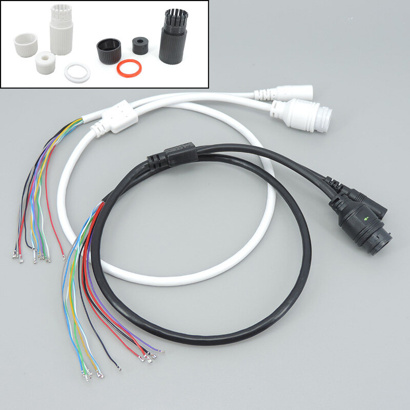 CCTV POE IP network Camera PCB Module video power cable RJ45 DC female connector Terminlas waterproof white black