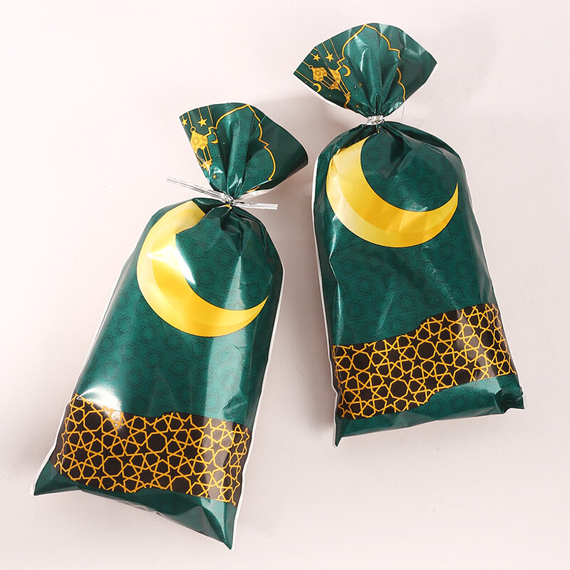 Bolsa de embalaje de regalo de Ramadán Kareem, embalaje de galletas de caramelo, suministros de decoración de fiesta de Eid feliz, recuerdo de Eid, 50 piezas