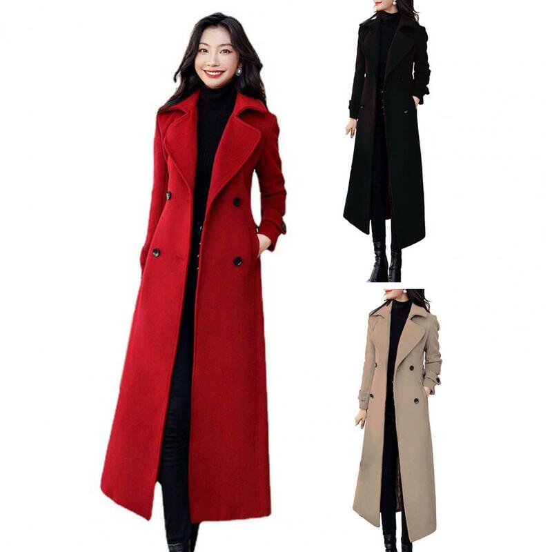 Termiczny płaszcz zimowy damski biznes kurtka do łydki formalne mieszanki wełniane dwurzędowy płaszcz gruby
