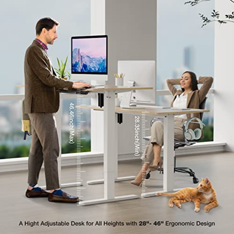 Escritorio de pie eléctrico para ordenador, escritorio de pie con altura ajustable, textura de bambú, 48x24 pulgadas