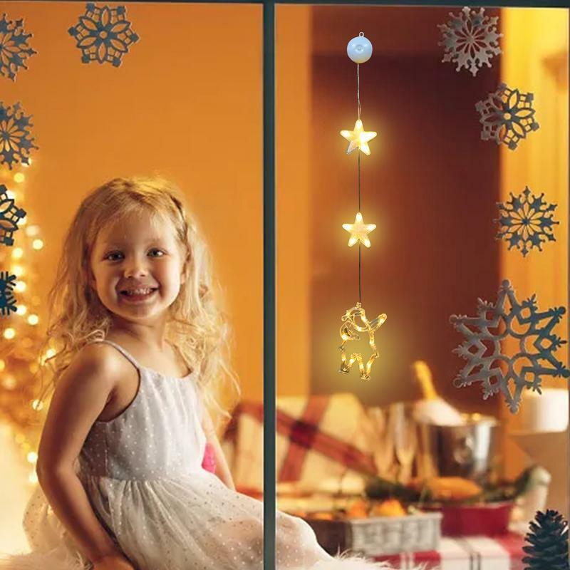 Lampu jendela gantung LED dekorasi gantung Natal LED dioperasikan baterai dekorasi dalam ruangan Natal untuk Porches Walls
