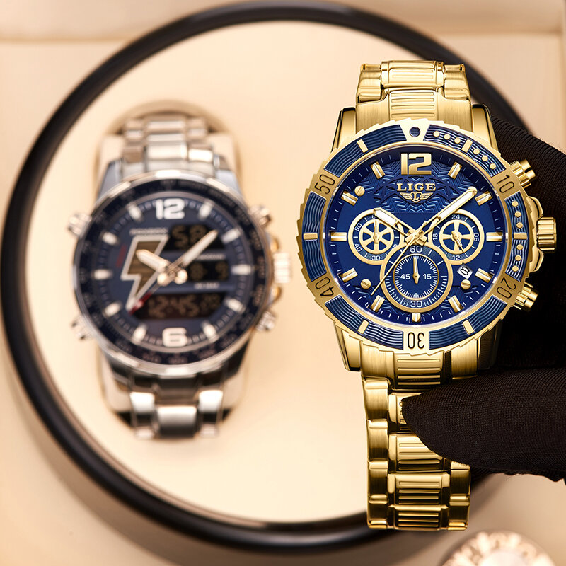 LIGE-Montre-bracelet militaire étanche pour homme, horloge à quartz, chronographe, sport, armée