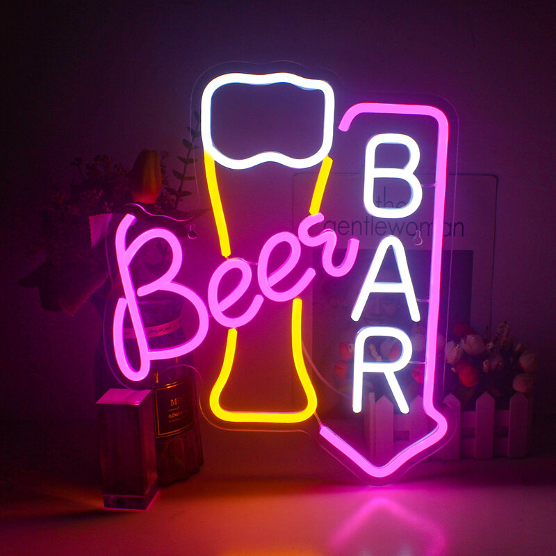 Beer Bar Neon Sign Creative Design LED Lights Party Room Decoration For Home Bars Club Bedroom USB Hanging Acrylic Shop Logo