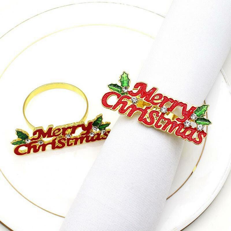 6Pcs Enamel Christmas Napkin Rings Elegant Xmas Tree Reindeer Snowflake Napkin Holders Christmas Wedding Party Table Decor
