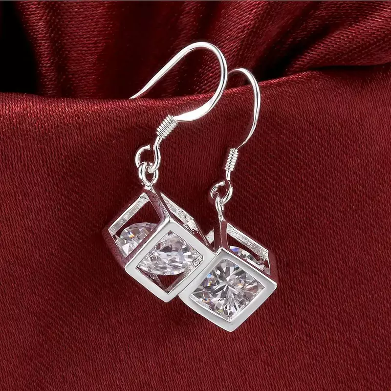 Hot Pretty 925 Sterling Silver noble Crystal lattice Earrings for Women Sweet romantic wedding party Jewelry Holiday gifts