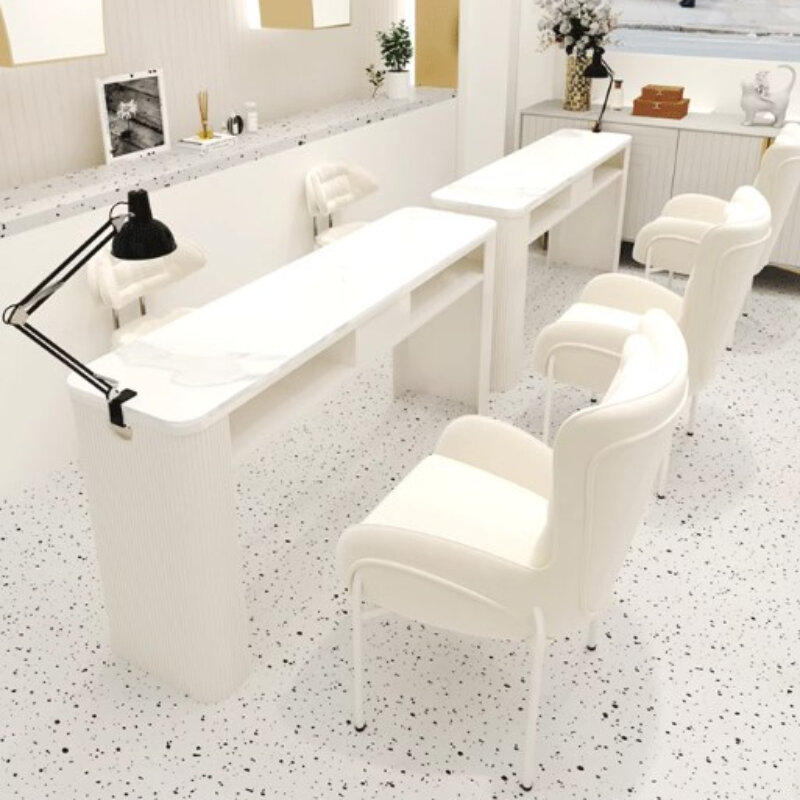 Desain Profesional meja kuku kursi putih estetika meja kuku Nordic penyedot debu penulis Vania Per ungkie Salon Furniture