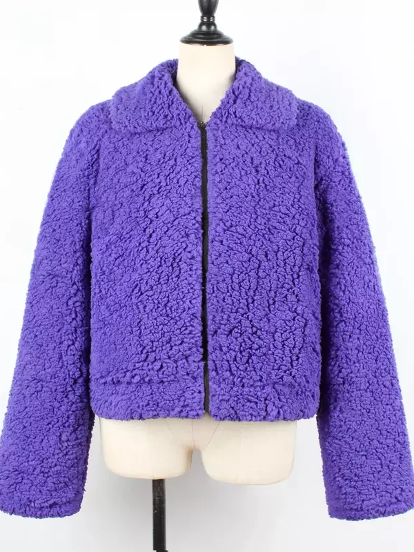 Casaco curto de pele de cordeiro falso para mulheres, jaqueta quente, blusão grosso, fofo, casacos de luxo, lazer, inverno