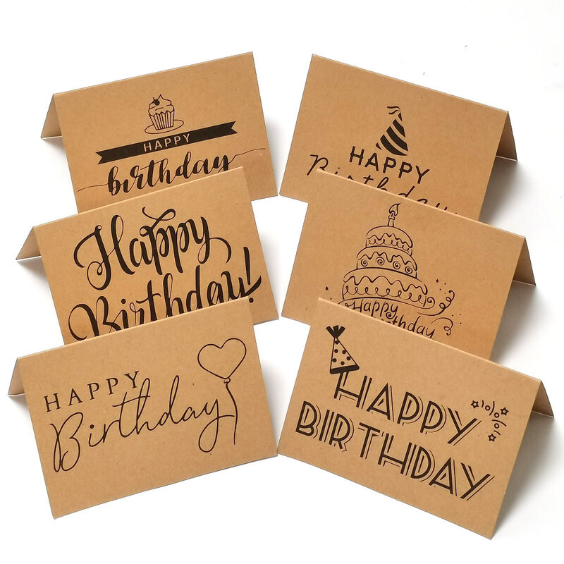 10PCS Brown Simple Thank You Packaging Standable Cards For Birthday Party Packages Supplies English Text Happy Birthday