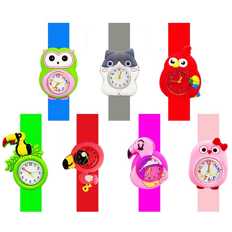 Часы-браслет для мальчиков и девочек, Мультяшные игрушки с фламинго, тукан, сова, подарок на день рождения, для детей 2-15 лет