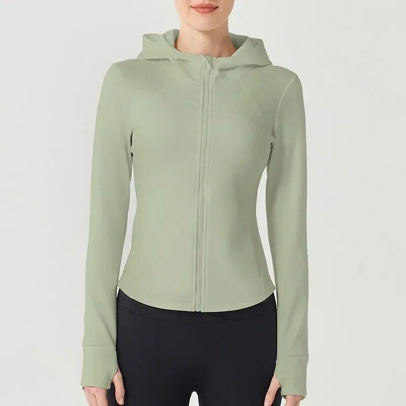 LO Soft Breathable Outdoor Sports Women's Coat Long Sleeve Hooded Zipper Yoga Coat Slim Fit Running Yoga Top