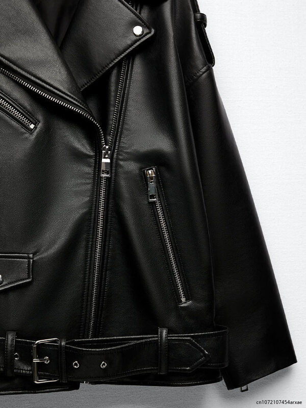 Jaqueta de couro PU feminina com cinto, casaco de inverno, preto, pesado, branco, casual, elegante, novo na roupa, 2023