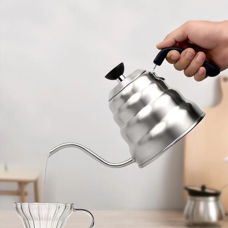 Wholesale Modern Long Mouth 1000 ml Espresso Moka Pot Coffee Maker Pour over Coffee Kettle with Thermometer