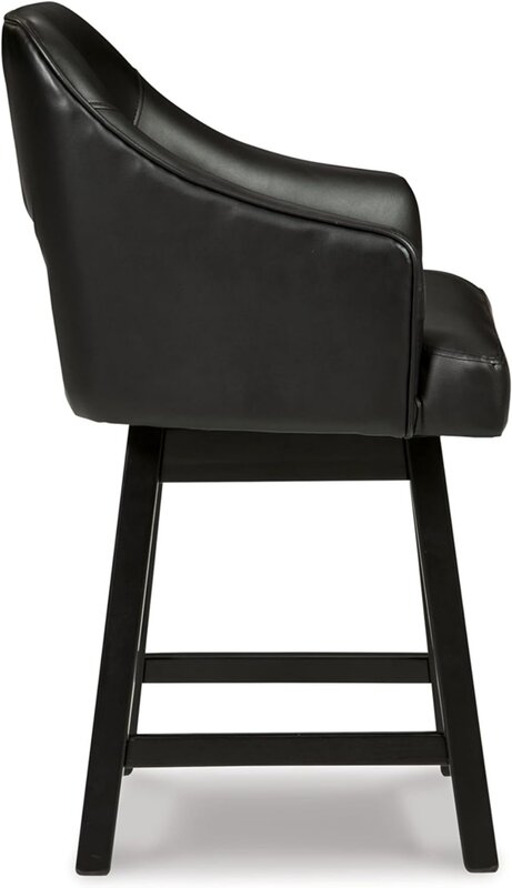 أشلي-مقعد بارستول حديث منجد ، تصميم مميز من آشلي ، كرسي دوار ، ارتفاع العداد ، مجموعة من 2 ، أسود وبني غامق ، 25 بوصة