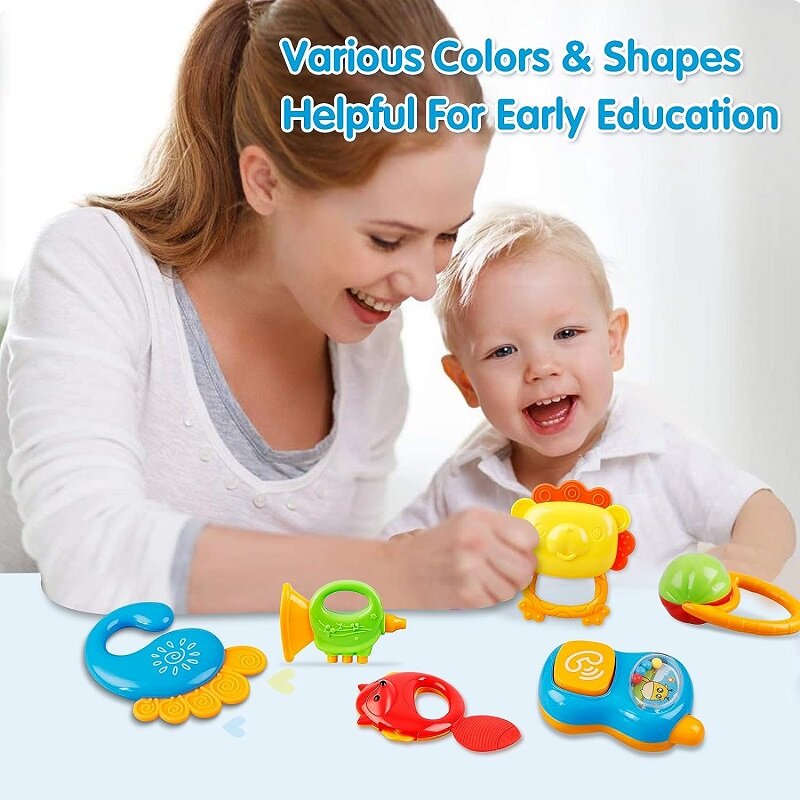 Набор детских погремушек, сенсорный Прорезыватель для зубов, развивающие Музыкальные игрушки для детей 0-6 месяцев, подарок для новорожденных
