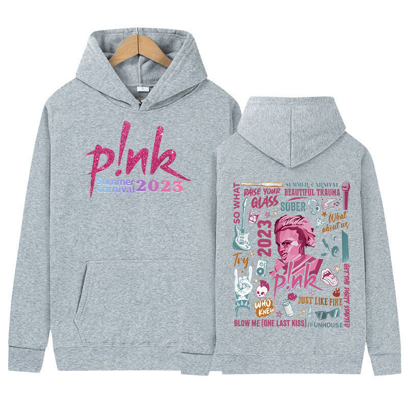 P!nk Pink penyanyi musim panas Karnaval 2023 tur Hoodie pria wanita Hip Hop Retro Pullover Sweatshirt mode pakaian Hoodie ukuran besar