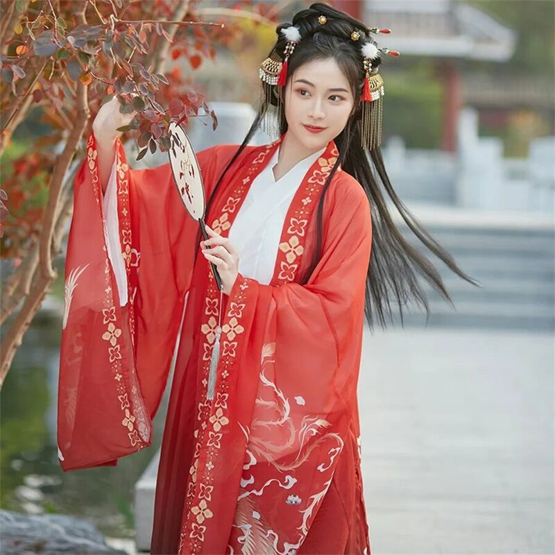 Hanfu pakaian kostum Cosplay wanita, Hanfu bordir tradisional Cina kuno kostum Cosplay Hanfu musim panas