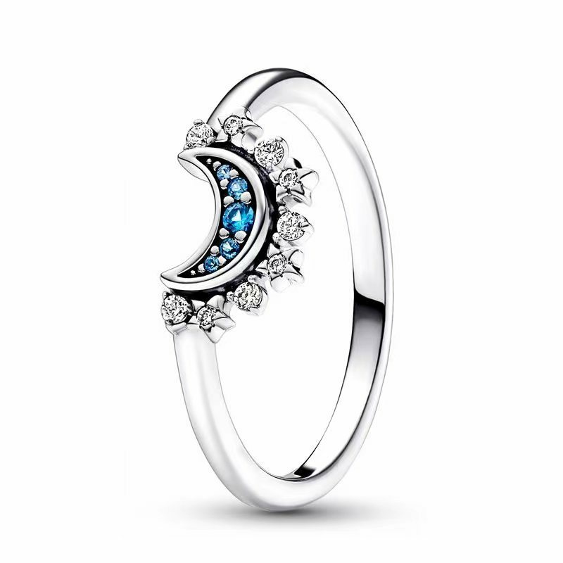 925 Sterling Silver Plated Sun Moon Sunflower Heart Rings For Women Original Flower Wedding Crystal Luxury Jewelry Accessories