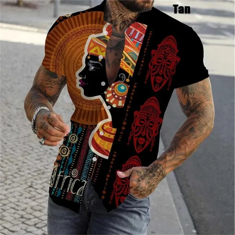 3D 아프리카 셔츠 남성용, 다목적 반팔 셔츠, 슬림핏 단추 캐주얼 셔츠, 편안한 상의, 여름 신상 패션