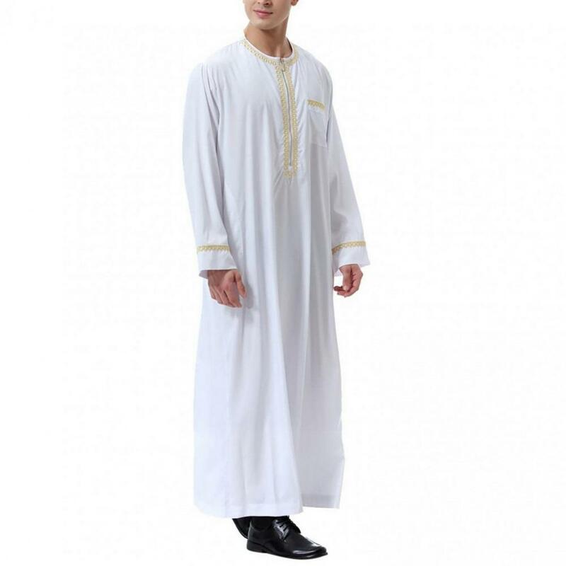 Robe masculino do Oriente Médio com meio zíper, mangas compridas, robe solto tradicional, verão