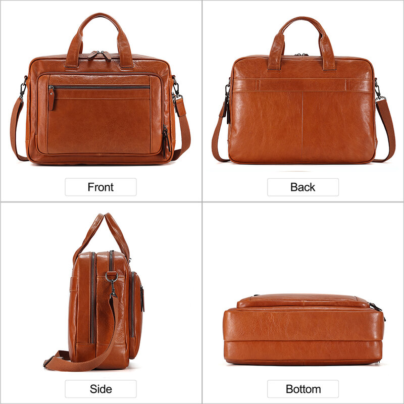 JOGUJOS Genuine Leather Briefcase Retro Men's Office Bags Casual Business Handbags for Male 15.6" Laptop Messenger Shoulder Bag