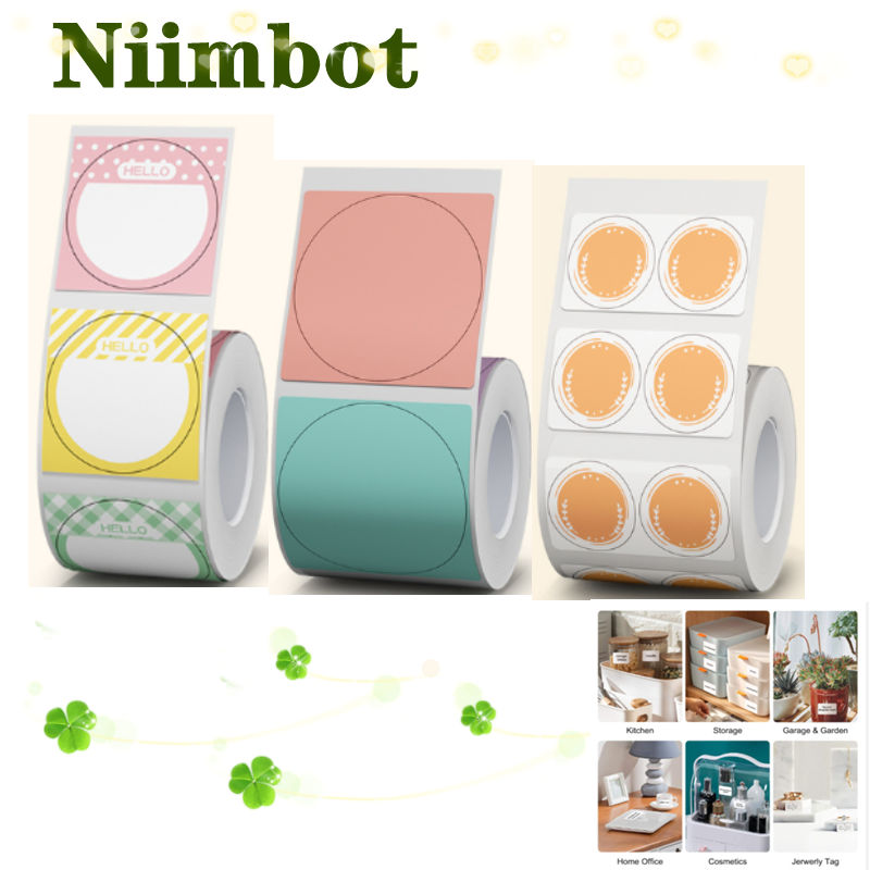 Niimbot-rollo de papel de etiqueta oficial, rollos de papel adhesivo transparente blanco redondo para impresora de máquina de etiquetas B21 B1 B203
