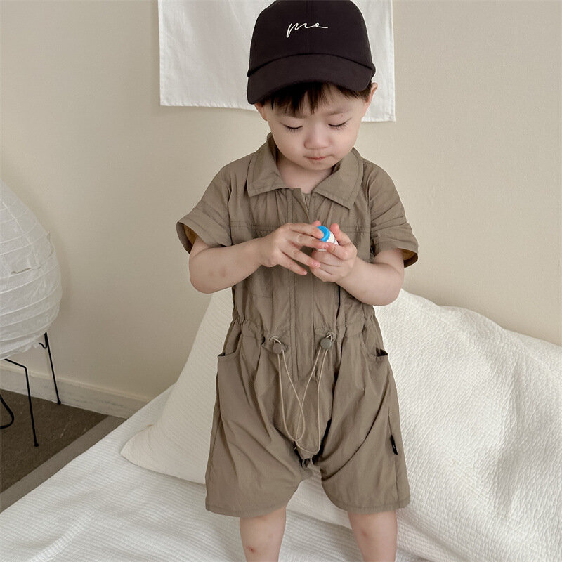 2024 Summer New Baby Boy Short Sleeve Lapel Romper Cotton Infant Girl Solid Casual Jumpsuit Newborn Toddler Loose Clothes 0-24M