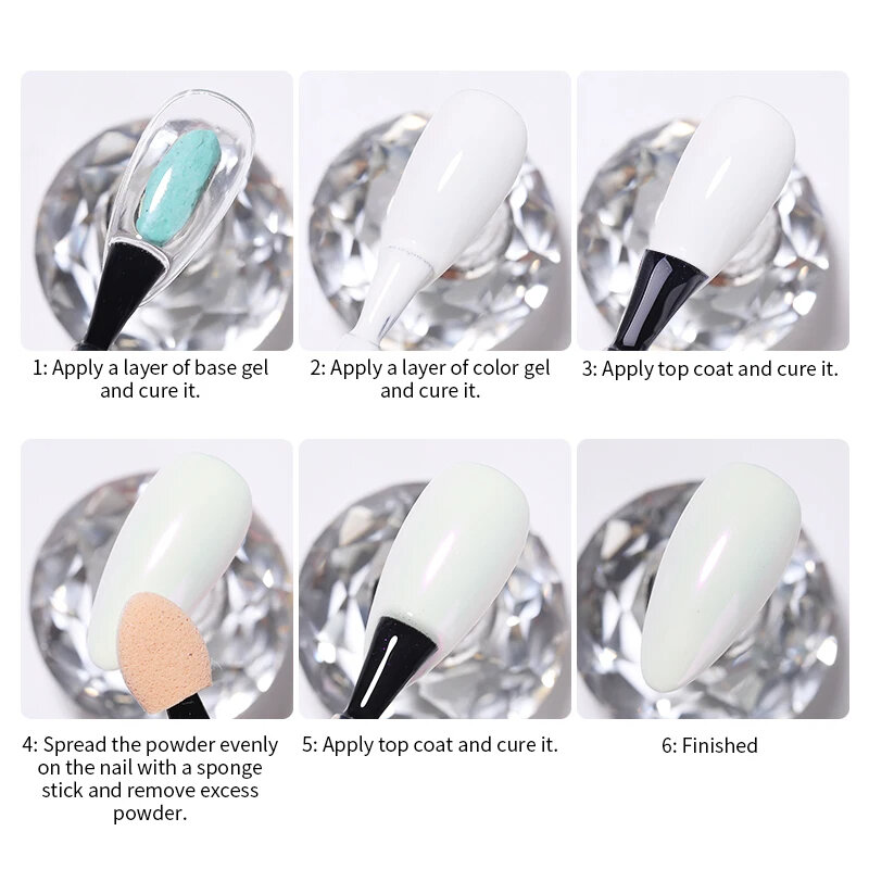 Aurora Pearl White Nails Glitter Dust Chrome Moonlight White Rubbing on Powder Shell Mirror Pigment Nail Art Supplies Decoration