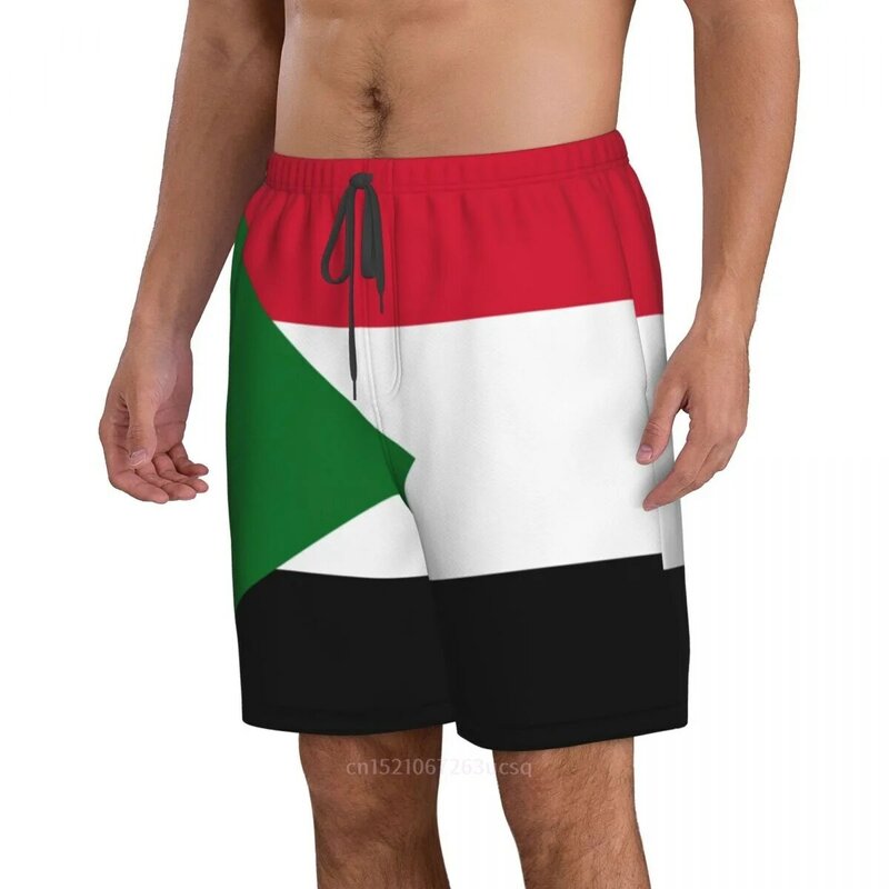 2023 Summer Polyester SUDAN Country Flag 3D Printed Men's Board Shorts Beach Pocket Running Summer Pants