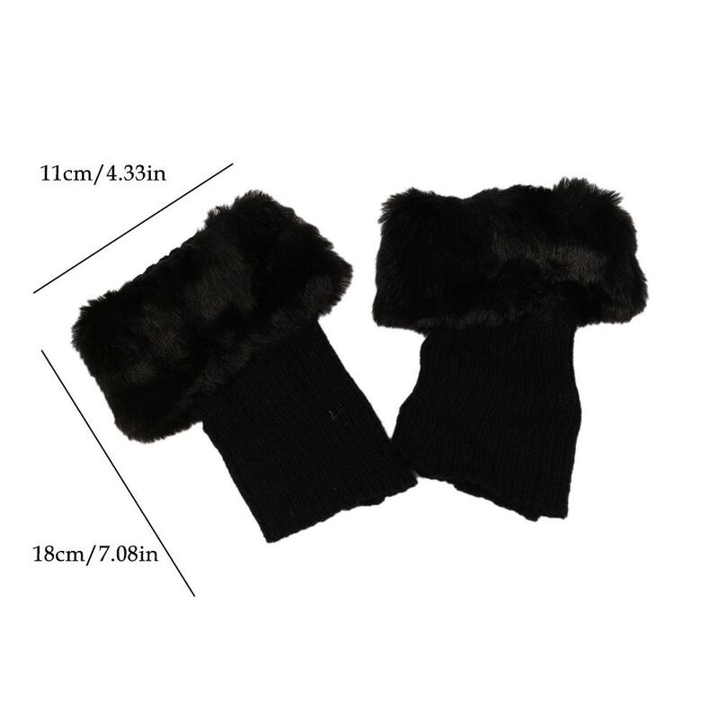Faux Fur Trim Knit Leg Warmers para Mulheres, Bota, Meias, Toppers, Punhos, Pé de malha, Botas de crochê, Inverno