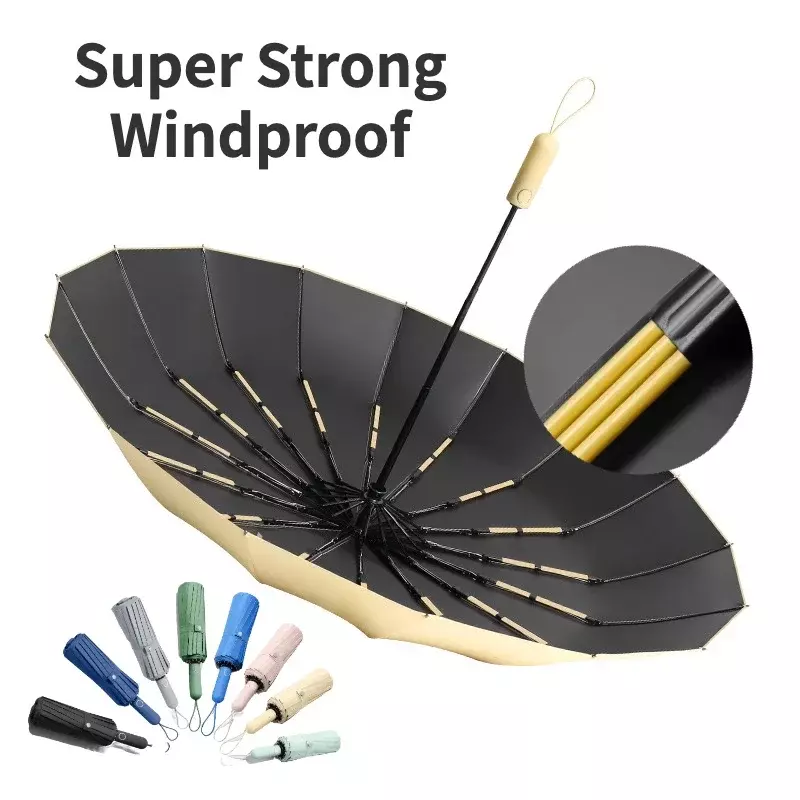 Guarda-chuva dobrável forte para homens, guarda-chuva dobrável 3, reforçado, 48 osso, automático, grande, proteção solar e uv, resistente ao vento