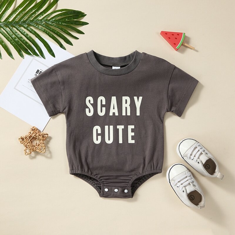 2023-07-20 Lioraitiin 0-24M Infant Baby Boy Girl Halloween Bodysuit Short Sleeve Crew Neck Letter Print Jumpsuits