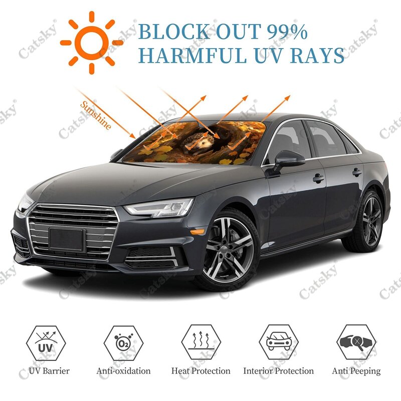 Hedgehog Car pára-brisa pára-brisa, Auto pára-brisa dianteiro, Sun Shade Blocks, Raios UV Sun Visor Protector, Outono