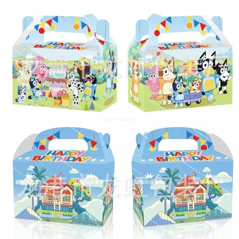 Bluey And His Family Gift Box Children Cartoon White Cardboard Portable Candy Gift Box Birthday Party Gift Portable Popcorn Box