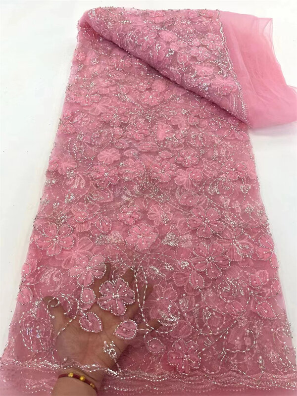 Luksusowa nigeryjska ręcznie robiona koronkowa tkanina z koralików 2024 Wysokiej jakości cekiny z haftem koralikowym Afrykańska francuska koronkowa tkanina na sukienkę