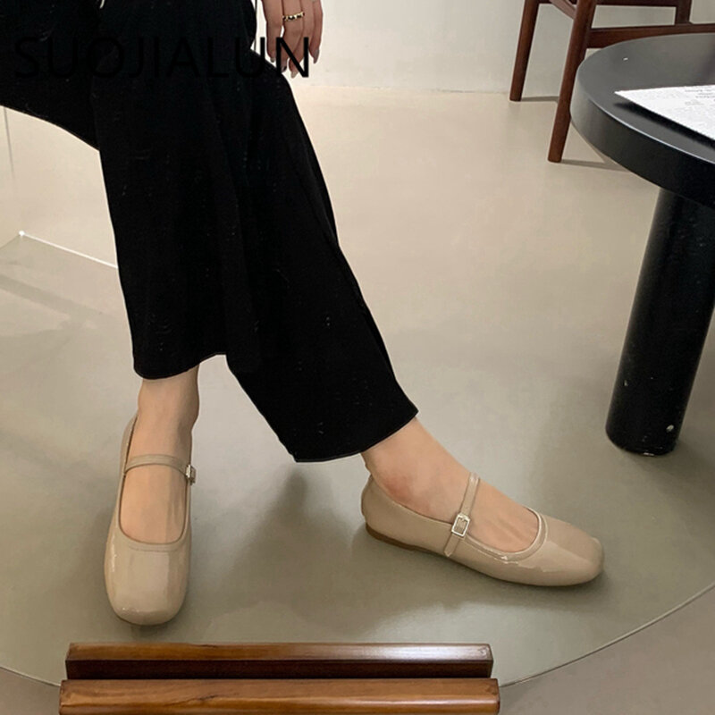 SUOJIALUN-zapatos Mary Jane planos para mujer, zapatillas de Ballet suaves e informales, sin cordones, con punta redonda, para verano, 2023