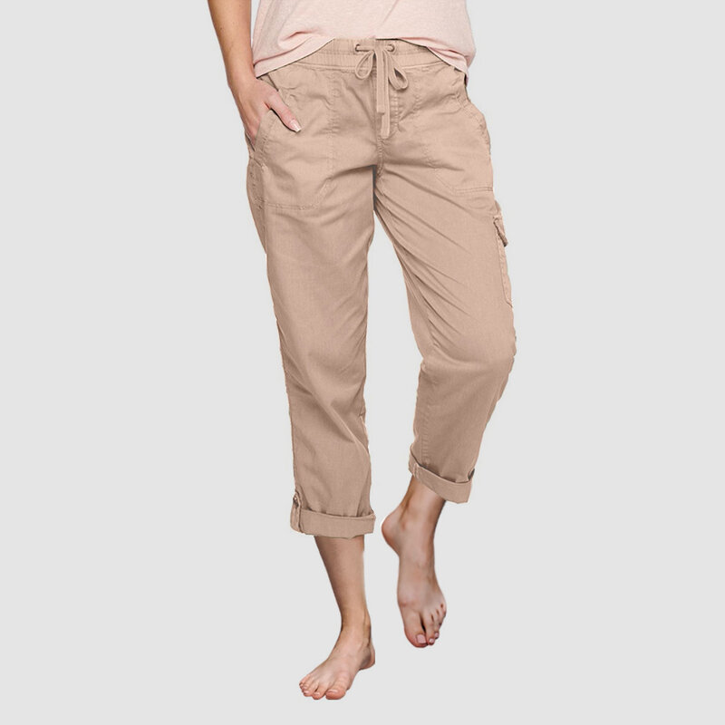 Pantalones Cargo con cordón para mujer, pantalón informal de cintura elástica, holgado, con múltiples bolsillos, color negro, Y2K