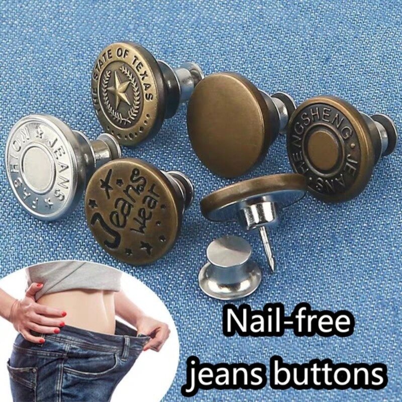 10pcs Detachable Jeans Buttons Nail-free Adjustable Waist Metal Buckles Screw Repair Kit Fastener Pants Diy Sewing Clothes Tools