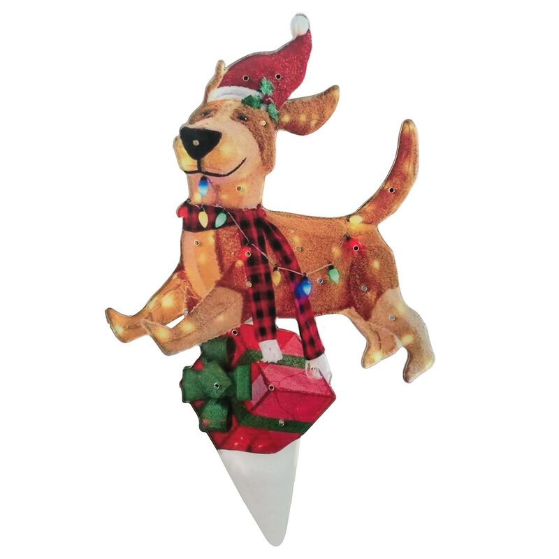 Acrílico Dog Figure Ornamentos, impermeável Light Up, Puppy Figurine, vestindo chapéu de Natal, Home Garden, Front Pathway Walkway