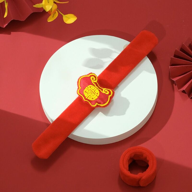 Pulsera de pana de decoración de Año Nuevo para niños, anillo a presión de estilo chino, regalo para niños y niñas
