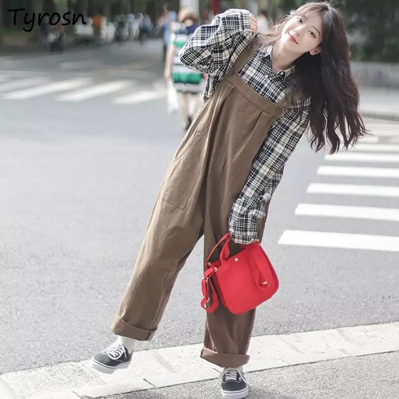 Monos sólidos Retro para mujer, ropa de calle informal holgada que combina con todo, Chic, de pierna ancha, estilo coreano, diseño clásico Simple