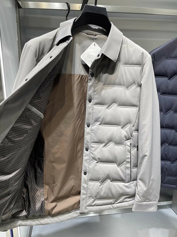Veste en duvet d'oie blanche pour hommes d'affaires, manteau de travail d'automne et d'hiver, col à revers, simple boutonnage, poids léger, haute qualité