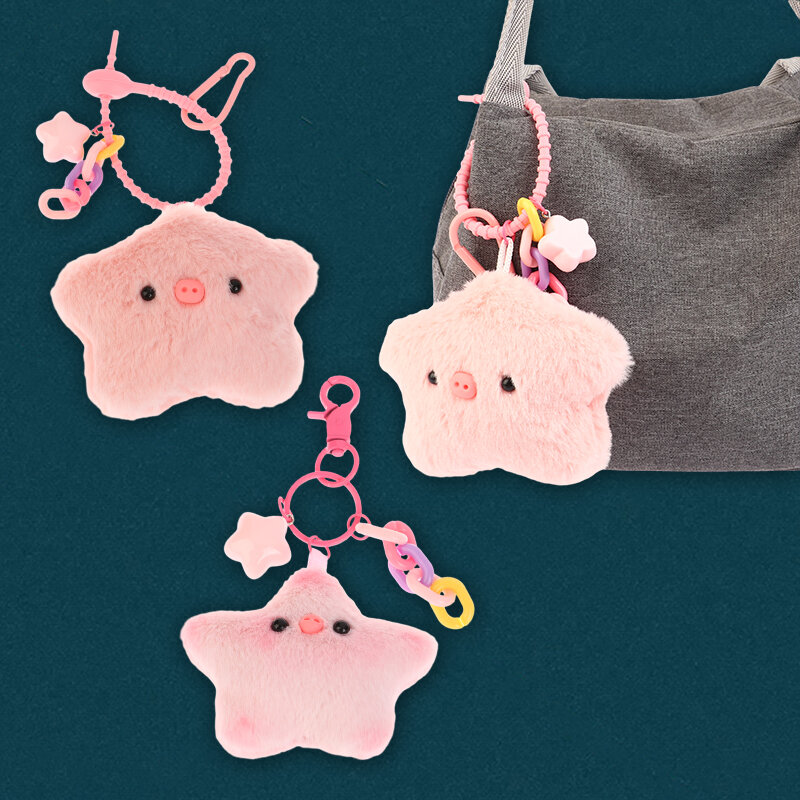 Cute Star Piggy peluche portachiavi cartone animato rosa stella maiale bambola ciondolo portachiavi zaino Charms decorazione auto accessori borsa